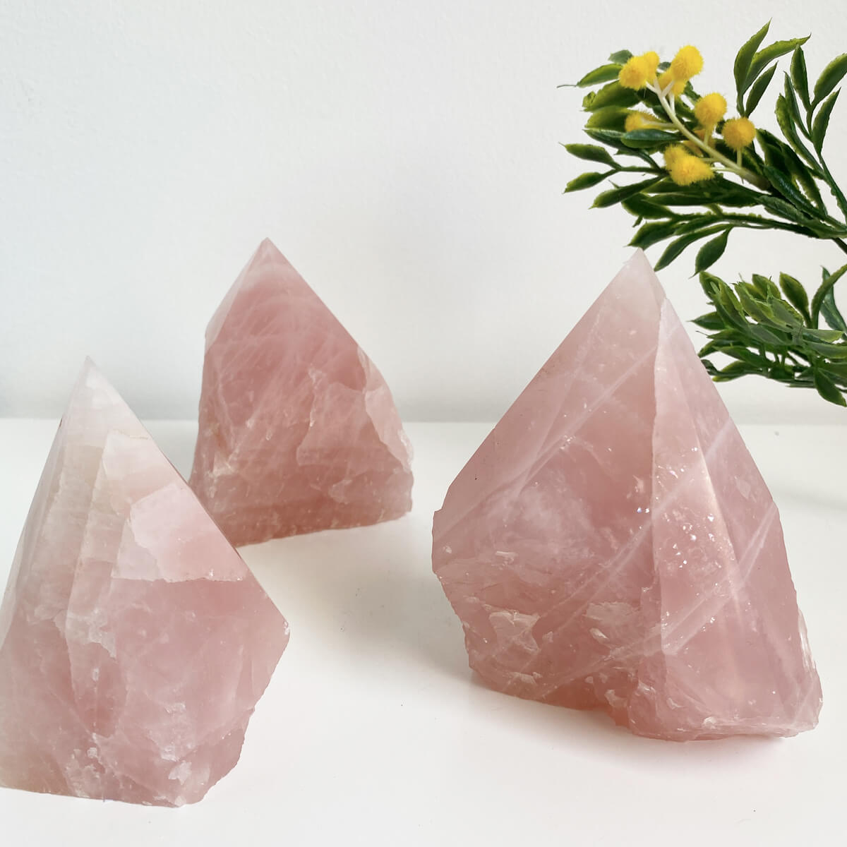 punta de cuarzo rosa semi pulida