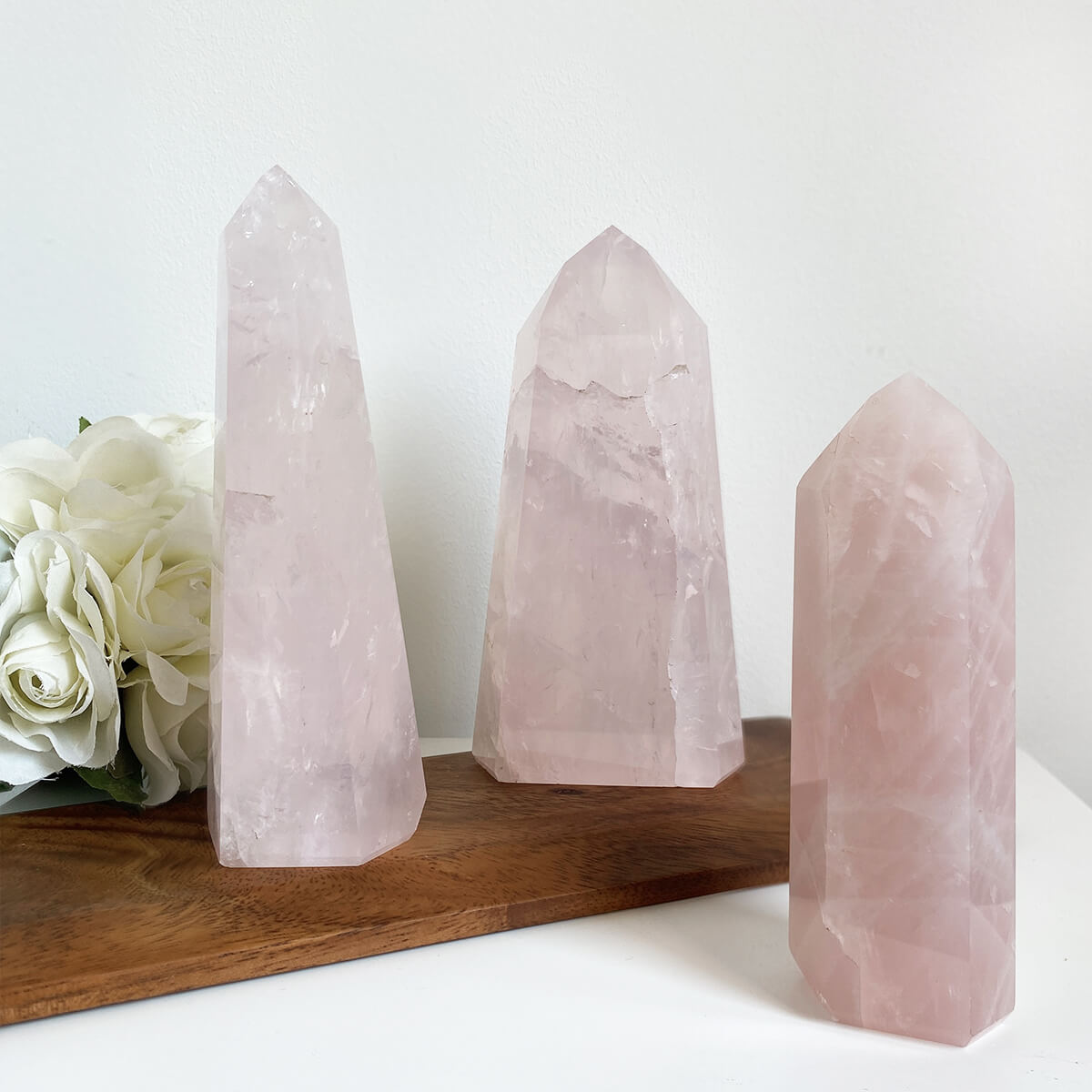 punta de cuarzo rosa grande