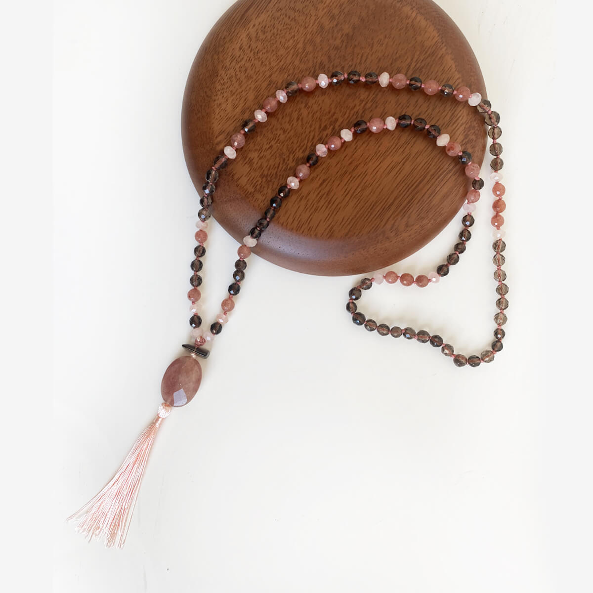 japa mala de cuarzo ahumado