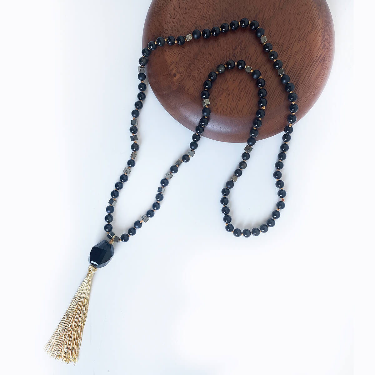 japa mala de obsidiana dorada