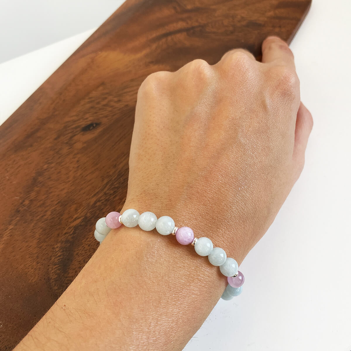 Pulsera de aguamarina y kunzita