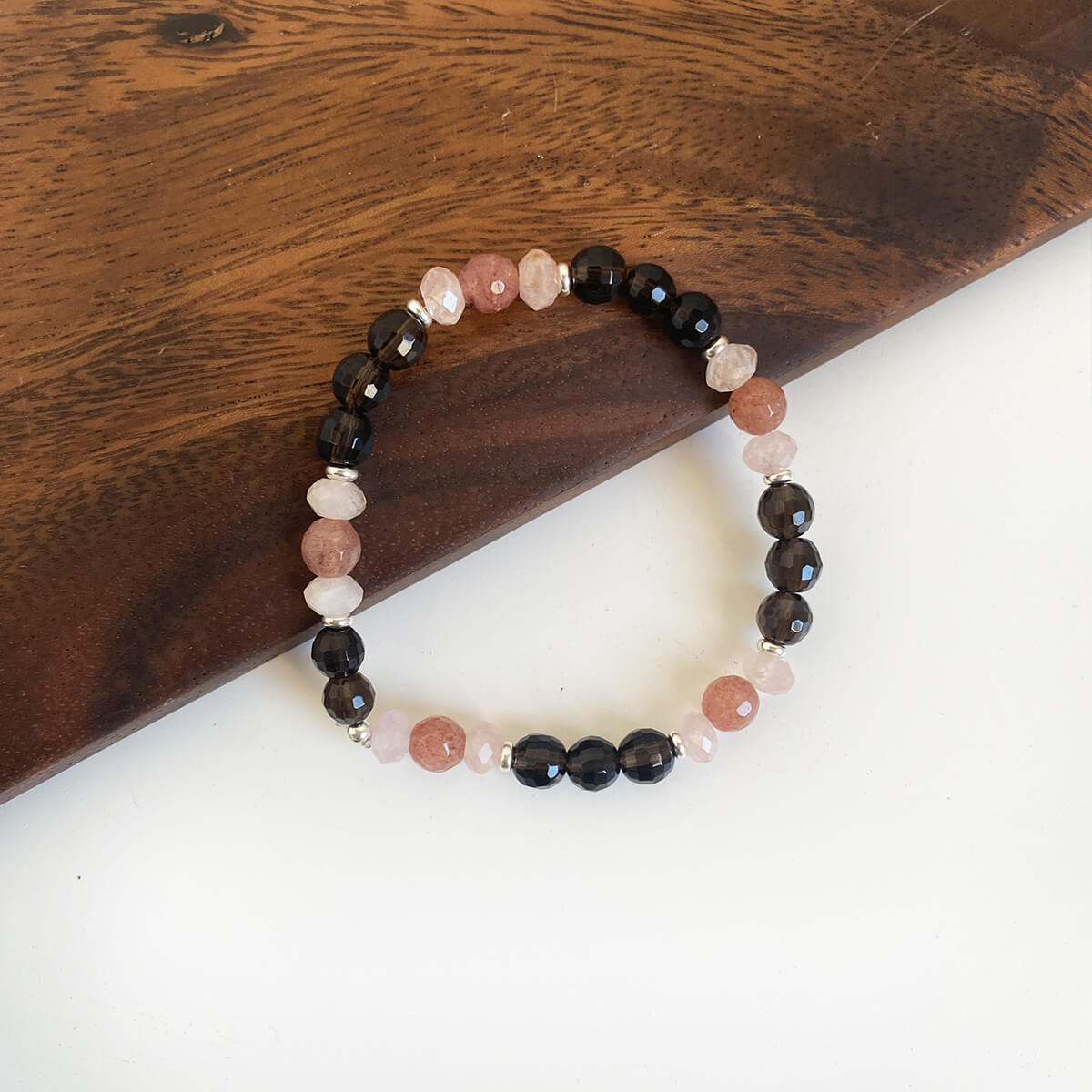 Pulsera de cuarzo ahumado, hematoide y morganita 2