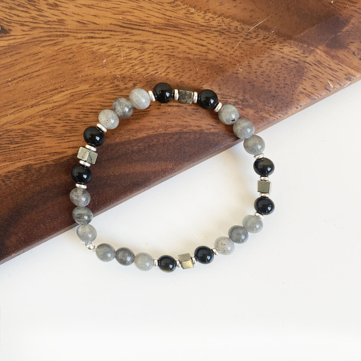 Pulsera de labradorita, obsidiana y pirita 2